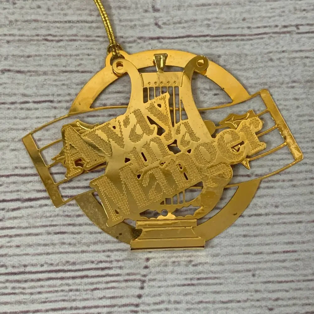 Vintage 1988 Hallmark Brass Trims Away In A Manger Christmas Ornament 3D Layered